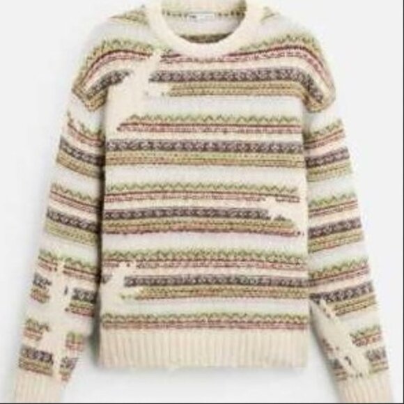 NEW Zara Jacquard Striped Sweater M - Picture 7 of 12